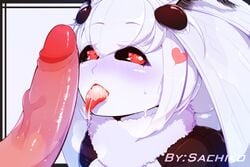 1boy 1girls black_sclera borrowed_character cum cum_in_mouth fur furry heart highres human interspecies light-skinned_male light_skin limited_palette mashiro_(solopipb) monster_girl moth moth_girl original red_eyes sachiko shiragasane tongue tongue_out uncensored