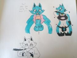 2boys anthro armpits blue_fur bra femboy furry gay heart human interspecies logo male male_only meow_fuck nintendo original_character outfit panties partially_colored penis pokemon pokemon_ss sketch sucking text thighhighs trap wolf yaoi