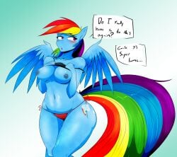 anthro blush breasts clothing dialogue english_text equid equine female friendship_is_magic hasbro mammal my_little_pony nipples panties pegasus pterippus rainbow_dash_(mlp) text underwear vale-city