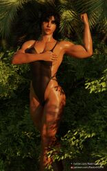 1girls 3d abs areolae athletic_female big_breasts black_hair blender blender_(software) brown_eyes brown_skin covered_breast dark-skinned_female dark_skin female female_only fit_female flexing hi_res highres jungle muscular_female overwatch overwatch_2 pharah radmon222 see-through_clothing see-through_swimsuit self_upload short_hair solo solo_female swimsuit wet wet_body wet_hair