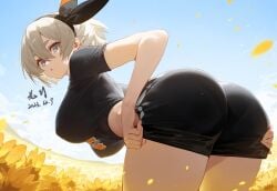 1girls artist_request ass ass_focus back back_view bare_thighs bea_(pokemon) big_ass big_breasts big_butt clothed clothing color female female_focus female_only game_freak grey_eyes grey_hair gym_clothes gym_leader hi_res large_breasts nintendo nipples_visible_through_clothing nonude pokemon pokemon_ss pokemon_trainer short_hair solo solo_female tagme thick_thighs