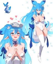 affectionate anthro ass big_ass big_breasts big_thighs blue_body blue_eyes blue_hair blush breasts chillet cute heart human humanized long_hair looking_at_viewer pal_(species) palworld petting pocketpair tagme thick_hips thick_thighs thighhighs thighs wonbin_lee