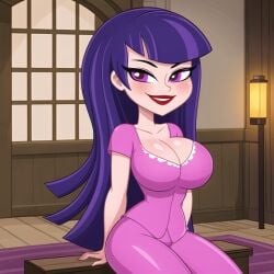 1girls ai_generated big_breasts cats62 curvy_female dc_comics dc_super_hero_girls long_hair purple_hair tagme teenager teeth zatanna zee_zatara