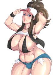 1futa abs alternate_breast_size areolae armpit_hair armpits arms_up belly big_breasts big_hair black_bra blue_eyes bra breasts brown_hair bulge cameltail cleavage denim_shorts dickgirl erect_nipples eye_contact eyelashes futa_only futanari half-closed_eyes hat heart heart-shaped_pupils hilda_(pokemon) huge_ass huge_breasts human intersex jacket large_breasts lipstick long_hair looking_at_viewer midriff muscles muscular muscular_futanari muscular_intersex navel nintendo pink_lipstick pokemon pokemon_bw ponytail pubic_hair shirt shirt_lift shorts sideboob smell smile solo tank_top testicles thick_thighs white_background wide_hips xiceowl