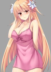 big_breasts blonde_hair blush brooklyn_(kantai_collection) cleavage female female_only flower_in_hair hair_ornament hime_cut kantai_collection long_hair looking_at_viewer negligee nightgown ruin_re_birth solo yellow_eyes