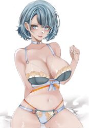 1girls apolonia_07 blue_hair breasts franziska_von_karma gyakuten_saiban highres karuma_mei large_breasts only short_hair solo solo_female solo_focus tongue_out underwear