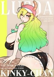 ass blonde_hair green_eyes jeans_shorts kinkychanart lucoa lucoa_(maidragon) maid_dragon miss_kobayashi's_dragon_maid quetzalcoatl_(dragon_maid)