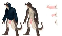 5_fingers absurd_res animal_genitalia animal_penis anthro becoming_erect bethesda_softworks claws clothed clothing deathclaw equine_genitalia equine_penis erection fallout fingers genitals heart hecreat hi_res hoodie horn humanoid lizard male male_only model_sheet nude penis reptile scalie solo tail toe_claws topwear