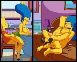 1boy 1girls bart_simpson blonde_hair blue_hair cheating high_heels incest marge_simpson the_simpsons vercomicsporno