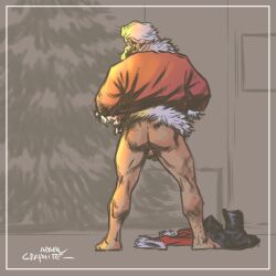 adamgraphite ass balls beard bottomless christmas facial_hair flaccid jacket male male_only masculine pantsless penis santa_claus solo solo_male white_hair