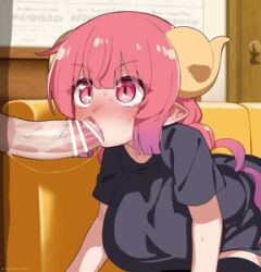 1boy 1girls all_fours all_the_way_to_the_base animated animated_gif big_breasts big_penis blowjob blush breasts censored cute deep_throat deepthroat deepthroat_no_hands fellatio female gif hands-free horns ilulu_(dragon_maid) long_penis miss_kobayashi's_dragon_maid mizumizuni no_gag_reflex oral oral_sex penis pink_eyes pink_hair pointy_ears saliva saliva_string saliva_trail silhouette sloppy sloppy_blowjob sloppy_deepthroat sweat teenager throat_bulge twintails veiny_penis x-ray young