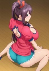 ai_generated amaya_haruko artistonly athletic_female back_view backboob bare_legs big_ass big_breasts big_butt blue_eyes fat_ass hair_ribbon huge_breasts huge_thighs light-skinned_female light_skin looking_back maken-ki! massive_ass massive_breasts purple_hair side_ponytail solo_female thick_thighs thighs voluptuous voluptuous_female