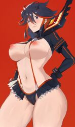 1girls belly belly_button big_breasts black_hair blue_eyes breasts busty curvaceous curves curvy curvy_female dark_hair female female_only hips hourglass_figure huge_breasts kataku_musou kill_la_kill large_ass light-skinned_female light_skin matoi_ryuuko revealing_clothes senketsu studio_trigger thick thick_thighs thighs thin_waist tomboy tummy white_background wide_hips