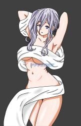 777edge belly blue_eyes date_a_live grey_hair milf murasame_reine naked no_background white_skin