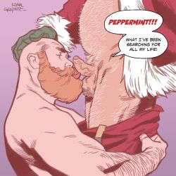 adamgraphite balls beard boner christmas erection facial_hair gay hand_on_head head_out_of_frame licking_penis male male_only penis santa_claus speech_bubble white_hair