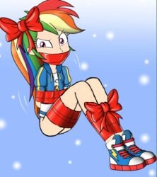 1girls angry bondage equestria_girls half_naked my_little_pony nivek15 rainbow_dash_(mlp) ribbon tagme tape wrapped wrapped_up