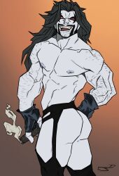 ass bara black_hair cigar dc dc_comics facial_hair gay grey_body grey_skin jeduwinart lobo_(dc) male male_only manly muscles muscular no_visible_genitalia red_eyes solo solo_male tongue_out yaoi