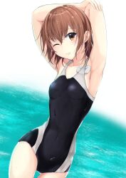 1girls 2d 2d_(artwork) 2d_artwork arm_behind_head armpit armpit_crease armpit_peek armpits arms_behind_head bare_armpits bare_arms bare_hands bare_legs bare_shoulders bare_skin bare_thighs belly belly_button bikini black_bikini black_one-piece_swimsuit black_swimsuit black_swimwear breasts brown-eyed_female brown-haired_female brown_eyebrows brown_eyes brown_hair collarbone curvaceous curvaceous_body curvaceous_female curvaceous_figure curvaceous_hips curvaceous_teen curvaceous_thighs curvy curvy_body curvy_female curvy_figure curvy_hips curvy_teen curvy_thighs digital digital_art digital_drawing digital_drawing_(artwork) digital_media digital_media_(artwork) dripping_wet elbows exposed_armpits exposed_arms exposed_legs exposed_shoulders exposed_skin exposed_thighs eye_closed eyebrows_visible_through_hair female female_focus female_only fingers groin hair_between_eyes hairless_armpits hand_behind_head hand_on_arm hand_on_own_arm hands_behind_head head_tilt high_resolution high_school_student highres inframammary_fold k3rd lean_figure looking_at_viewer medium_hair midriff misaka_mikoto narrow_waist navel one-eye_closed one-piece_swimsuit one_eye_closed one_eye_open pear-shaped_figure petite petite_body petite_breasts petite_female petite_girl petite_tits posing school_girl shaved_armpits shoulders simple_background slender_body slender_waist slim_waist small_breasts soaked solo standing sukumizu swimsuit swimwear teen_girl teenage_girl teenager thigh_gap thighs tilted_head to_aru_kagaku_no_mental_out to_aru_kagaku_no_railgun to_aru_majutsu_no_index upper_body wet wet_bikini wet_body wet_hair wet_legs wet_skin wet_swimsuit wet_thighs white_background wide_hips young_female young_woman
