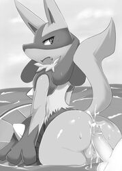 2boys anthro ass back big_ass buttjob celescario couple cum cum_in_ass cum_inside cum_on_ass cum_splatter dat_ass erection furry gay hi_res human imminent_sex interspecies looking_back lucario male male_only male_pov monochrome nintendo nude orgasm outside penis pokemon pokemon_(species) pokemon_dppt pov raised_tail rear_view seductive sex solo_focus testicles thick_thighs video_games water wet wide_hips yaoi