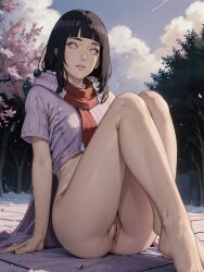 1girls ai_generated beach boruto:_naruto_next_generations female hyuuga_hinata lavender_eyes legs_apart light-skinned_female light_skin naked naruto nude nude_female partially_clothed posing posing_for_the_viewer pussy slim_waist small_breasts solo teenager water