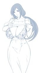 bleach bra female inoue_orihime jnsdh mature_female shirt_lift sketch white_background