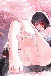 1girls ankles armpits bare_legs bare_shoulders bare_thighs barefoot black_hair blush chisa_(wuthering_waves) feet feet_fetish foot_fetish kuro_games legs long_hair looking_at_viewer magenta_eyes pink_feet pink_soles red_eyes seducing seducing_viewer seduction seductive seductive_body seductive_eyes seductive_gaze seductive_look seductive_mouth seductive_pose seductive_smile shoes_removed showing_feet showing_off showing_off_feet sideboob skindentation soles suggestive suggestive_pose suggestive_posing suggestive_smile thick_thighs thighs toes ursica wuthering_waves