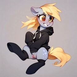 ai_generated blonde_hair derp_eyes derpy_hooves equid equine female feral friendship_is_magic grey_body grey_fur hair hasbro horse mammal my_little_pony pegasus pony pussy solo tail yellow_eyes