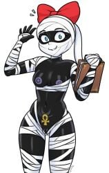 2023 black_body black_skin blue_eyes book bow bow_on_head breasts female female_focus female_only hanna-barbera mummy mummy_wrappings nipples pussy scooby-doo scooby-doo_and_the_ghoul_school tanis_mummy thighs warner_brothers white_background yenvudu