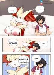 anthro big_breasts bray's_mom breasts delphox dialogue female furry lucyfercomic pokémon_(species) pokemon text thick_thighs wide_hips