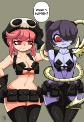 2girls alternate_costume breasts crossover eastern_and_western_character female female_only jakuzure_nonon kill_la_kill pink_hair sautencrer skullgirls squigly zombie zombie_girl