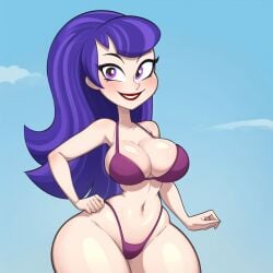 1girls ai_generated big_breasts bikini cats62 curvy_female dc_comics dc_super_hero_girls long_hair purple_hair tagme teenager teeth zatanna zee_zatara