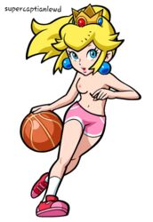 1girls basketball blonde_hair breasts edit edited edited_official_artwork female female_only fit fit_female mario_(series) mario_hoops_3_on_3 nintendo nipples nude_filter princess_peach shorts solo solo_female supercaptianlewd tagme topless white_background