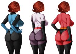 ass big_ass brown_hair elastigirl facing_away female gloves helen_parr jnsdh large_ass leotard superheroine the_incredibles thighhighs underwear white_background