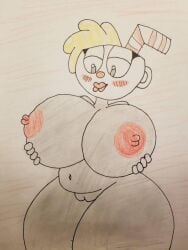 cup cuphead cuphead:_the_delicious_last_course cuphead_(game) fnafmania247 hand_drawn hand_on_breast holding_breast hyper_breasts rule_63 thick_thighs