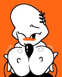 black_body blowjob hands_on_breasts jjoyplus little_caesar little_caesars looking_at_viewer orange_background paizuri titfuck titjob white_body