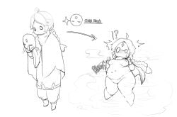 !? 1girls ?! belly blush breasts chibi chubby chubby_female featureless_face female mask masked_female okgaki poof_transformation shortstack shortstackification shrinking sky:_children_of_the_light sky_children_of_the_light skykid surprised thick_thighs transformation
