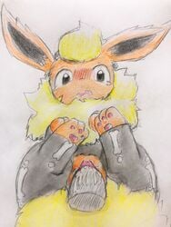 1boy 1girls black_eyes blush chest_tuft clothes clothing colored_pencil_(artwork) costume disembodied_penis duo eeveelution eiroru female feral flareon fur furry hi_res human interspecies legs_up male male_penetrating male_pov nintendo nude open_mouth penetration penis pokémon_(species) pokemon pokemon_(species) pokemon_rgby pov pussy pussy_juice red_fur sex simple_background sketch snout solo_focus straight tears thick_thighs traditional_media_(artwork) tuft uncensored vaginal_penetration video_games wide_hips yellow_fur