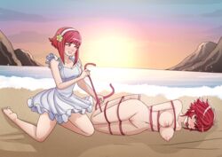 ball_gag beach bondage breasts dress fire_emblem fire_emblem_fates fire_emblem_heroes hinoka_(fire_emblem) hogtie kahix nipples nude sakura_(fire_emblem)