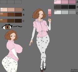 atlus big_lips cameltoe character_sheet dressed haru_okumura huge_ass huge_breasts impossible_clothes persona persona_5 skin_tight smiling thick_thighs tight_clothing wankofool