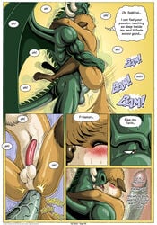 anal anal_sex anthro balls blush canid canine closed_eyes comic dragon duo english_text erection farin fox geminisaint girly hi_res humanoid_penis internal kissing male male_penetrated male_penetrating mammal muscular muscular_male navel nude penetration penis sekk'ral sex size_difference stand_and_carry_position standing sweat text tongue tongue_out vein yaoi