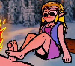 16-bit 1boy 1girls :3 accurate_art_style artstyle_imitation bare_legs barefoot big_eyes blonde_hair cartoony cd-i cleavage clothing elf_ears eyelashes faceless_male faces_of_evil feet feet_on_penis female female_focus foot_fetish footjob legs light-skinned_female light-skinned_male light_skin male male/female mlpfun nintendo penis princess_zelda purple_shirt purple_skirt sitting skirt smile snow the_legend_of_zelda the_legend_of_zelda_(cd-i) wand_of_gamelon youtube youtube_poop ytp zelda_(cd-i)