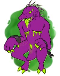 acrid alien andromorph animal_genitalia anthro bioluminescence bodily_fluids chains claws clitoris cuntboy digital_media_(artwork) drooling enlarged_clitoris fur fuzzrock3 genital_slit genitals glowing intersex mastectomy_scar multi_eye open_mouth purple_body purple_fur purple_scales risk_of_rain risk_of_rain_2 saliva scales scalie scar short_tail simple_background slit solo solo_focus spikes spines tail tongue tongue_out unknown_species