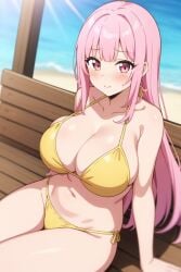 1girl 1girls ai_generated beach bikini blush breasts busty cleavage female hololive hololive_english huge_breasts large_breasts long_hair looking_at_viewer mori_calliope pink_eyes pink_hair pixai seaside seductive seductive_eyes seductive_look seductive_smile self_upload shy side-tie_bikini side-tie_bikini_bottom side-tie_swimsuit side-tie_swimwear sitting smile thick thick_hips thighs thong virtual_youtuber voluptuous voluptuous_female yellow_bikini yellow_bra yellow_thong