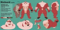 2022 abs absurd_res anthro ass balls bear beard chest_tuft english_text erebonbon eyewear facial_hair foreskin genitals glasses hi_res humanoid_genitalia humanoid_penis male mammal mature_male model_sheet moustache muscular muscular_anthro muscular_male nipples nude pecs penis pubes richard_baer solo text tuft vein veiny_penis