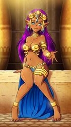 1girls 2018 anklet arabian_clothes arm_support armlet armpits artist_name bare_shoulders barefoot bikini blue_eyes blue_nails blue_toenails blush bracelet bracer breasts cleavage closed_mouth collarbone curvy dancer_outfit dancer_shantae dark-skinned_female dark_skin earrings feet female female_only full_body gold_(metal) gold_jewelry hair_down half-closed_eyes harem_outfit head_tilt highres hips invitation jewelry knees_together_feet_apart large_breasts linkerlewds long_hair looking_at_viewer lots_of_jewelry medium_breasts midriff nail_polish navel neck neck_ring pointy_ears purple_hair revealing_clothes shantae shantae_(character) sitting smile smooth_skin solo strapless strapless_bikini strapless_swimsuit swimsuit thick_thighs thighlet thighs tiara tiptoes toenail_polish toes very_long_hair wayforward wide_hips