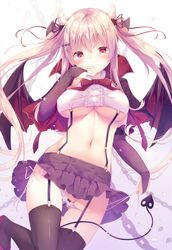 erect_nipples horns kinokomushi pantsu panty_pull pussy_juice skirt_lift stockings string_panties tail thighhighs underboob undressing wings