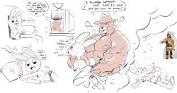 2023 anal anal_fisting anthro bear blush bodily_fluids cum dialogue dominant dominant_male dumb_whore dumbwhore electronics english_text erection fire fisting genital_fluids hi_res humor lagomorph leporid lighter male male/male male_penetrated male_penetrating male_penetrating_male mammal muscular muscular_anthro muscular_male penetration profanity rabbit redic-nomad sex smokey_bear submissive submissive_male television text united_states_forest_service