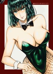 1girls bare_arms bare_shoulders big_breasts bunny_ears bunnysuit clothed clothing color female female_focus female_only fishnets fubuki_(one-punch_man) green_eyes green_hair hi_res large_breasts light-skinned_female light_skin looking_at_viewer mostlybluewyatt one-punch_man short_hair solo solo_female tagme thick_thighs