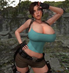 1girls 3d alternate_breast_size areolae athletic athletic_female big_ass big_breasts boots booty_shorts breasts breasts_bigger_than_head british british_female bust busty cargo_shorts caucasian caucasian_female chest core_design curvaceous curvy curvy_figure eidos european european_female female female_only fingerless_gloves fit fit_female front_view gloves holster huge_breasts human human_female human_only lara_croft lara_croft_(l.a.u.) large_breasts legs light-skinned_female light_skin lips looking_at_viewer midriff midriff_peek short_shorts shorts shoulder_strap thigh_holster thigh_strap thighs tomb_raider tomb_raider_(l.a.u.) upper_body waist wide_hips