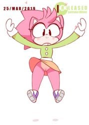 1girls 2019 amy_rose animal_ears animated anthro anthrofied arms_up artist_name biped black_eyes black_nose blinking blush bottomless bottomless_skirt classic_amy_rose closed_mouth clothed clothing cute dated diives english_text eulipotyphlan eyelashes female female_only flat_chest footwear full_body fur furry furry_only gloves gluteal_fold green_sweater hair happy heart hedgehog hi_res highres jump_cycle jumping legs_apart long_sleeves looking_at_viewer loop mammal mittens no_humans no_panties no_underwear open_mouth open_smile outstretched_arms patreon_logo pink_ears pink_fur pink_hair pink_tail pussy sega shirt shoes short_playtime short_tail simple_background skirt skirt_lift smile solo sonic_(series) sonic_cd sonic_the_hedgehog_(series) sweater tail text upskirt vagina video_games watermark white_background white_gloves